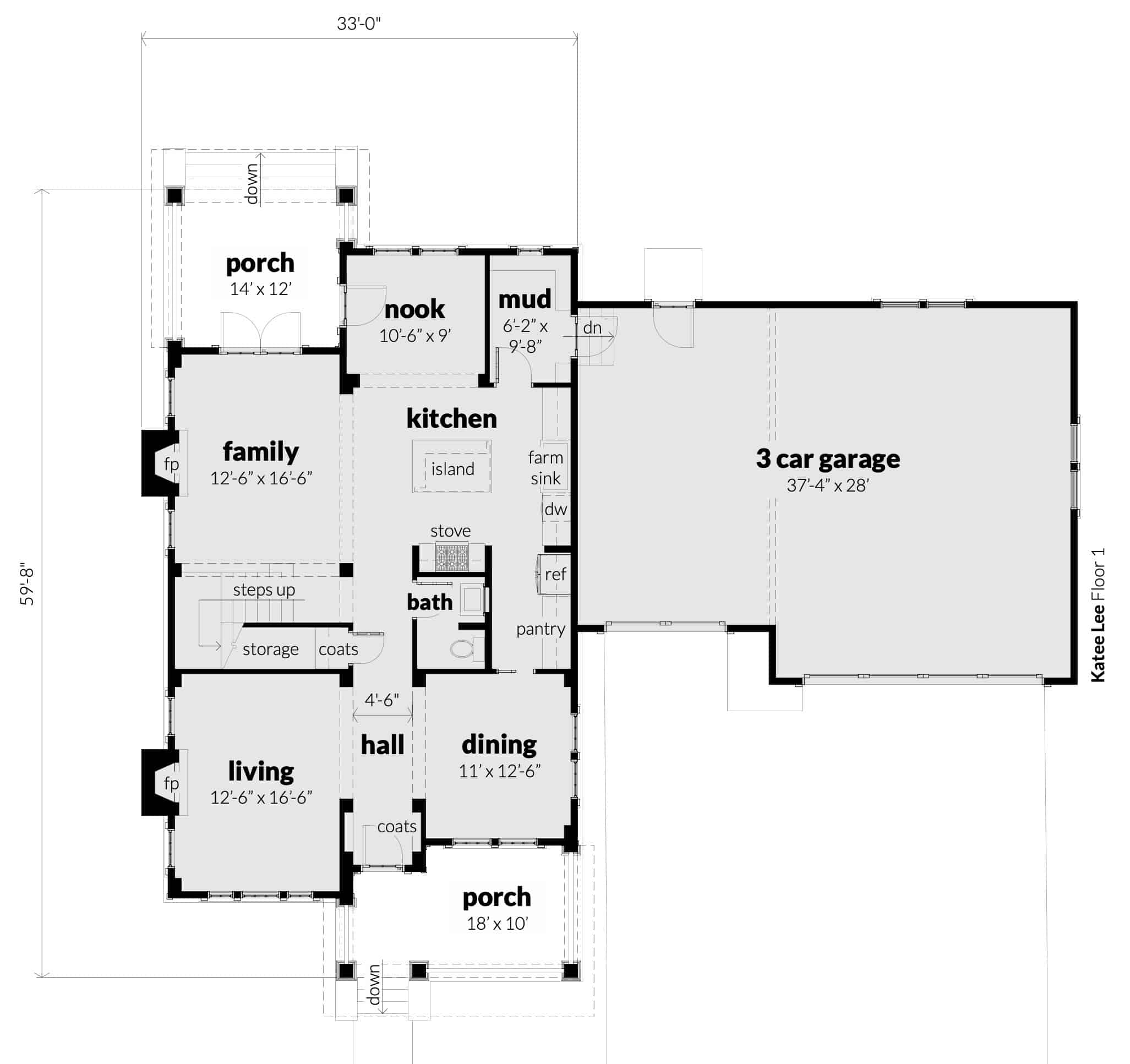 Floor 1. Katee Lee by Tyree House Plans.