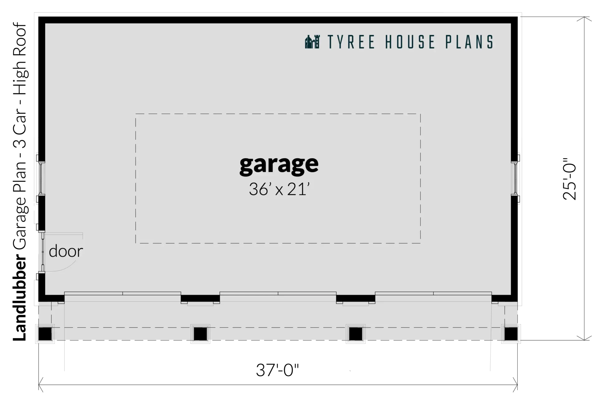 Floor - Landlubber Garage - 3 Car - High Roof by Tyree House Plans
