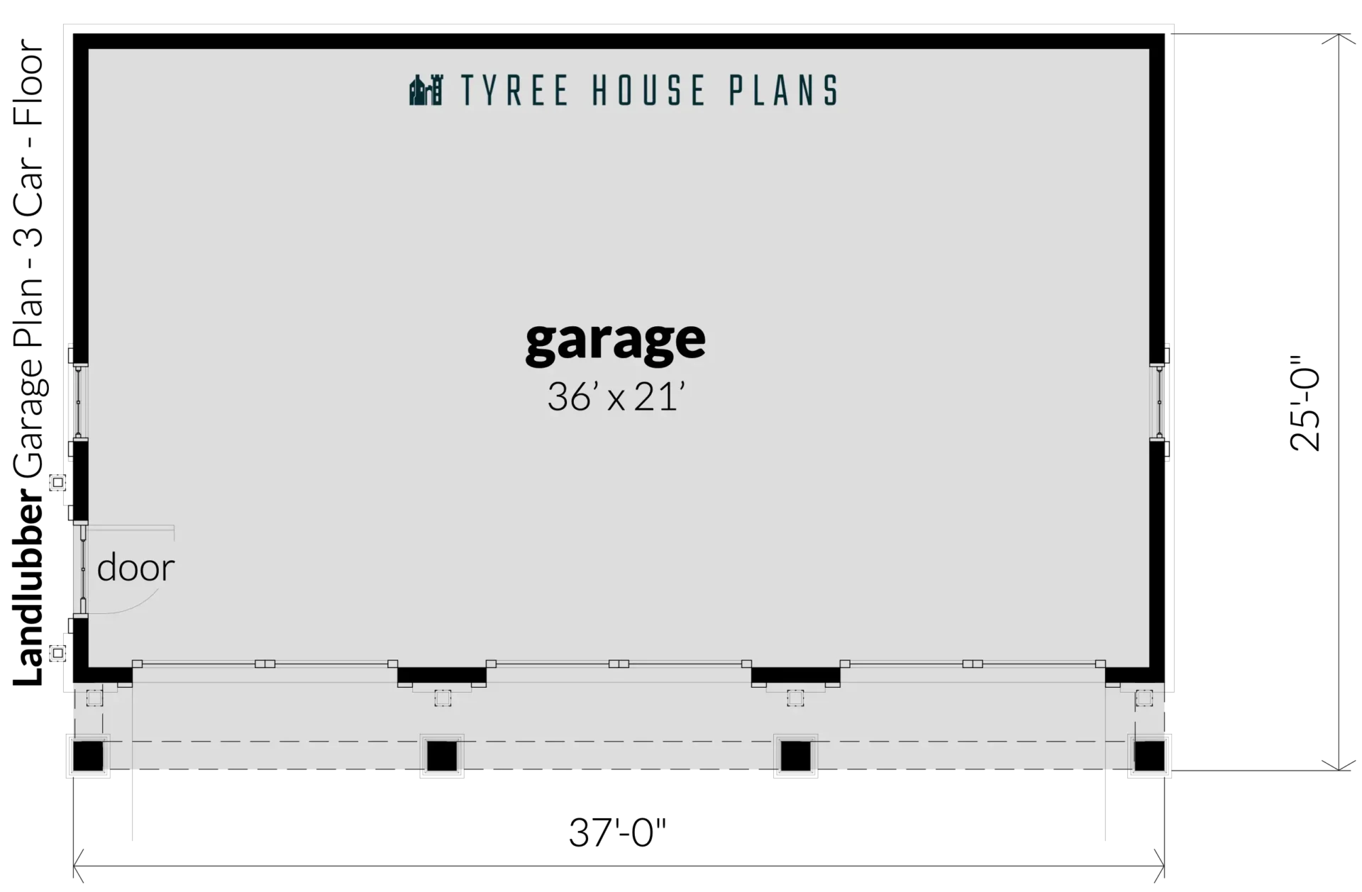 Floor - Landlubber Garage Plan - 3 Car by Tyree House Plans