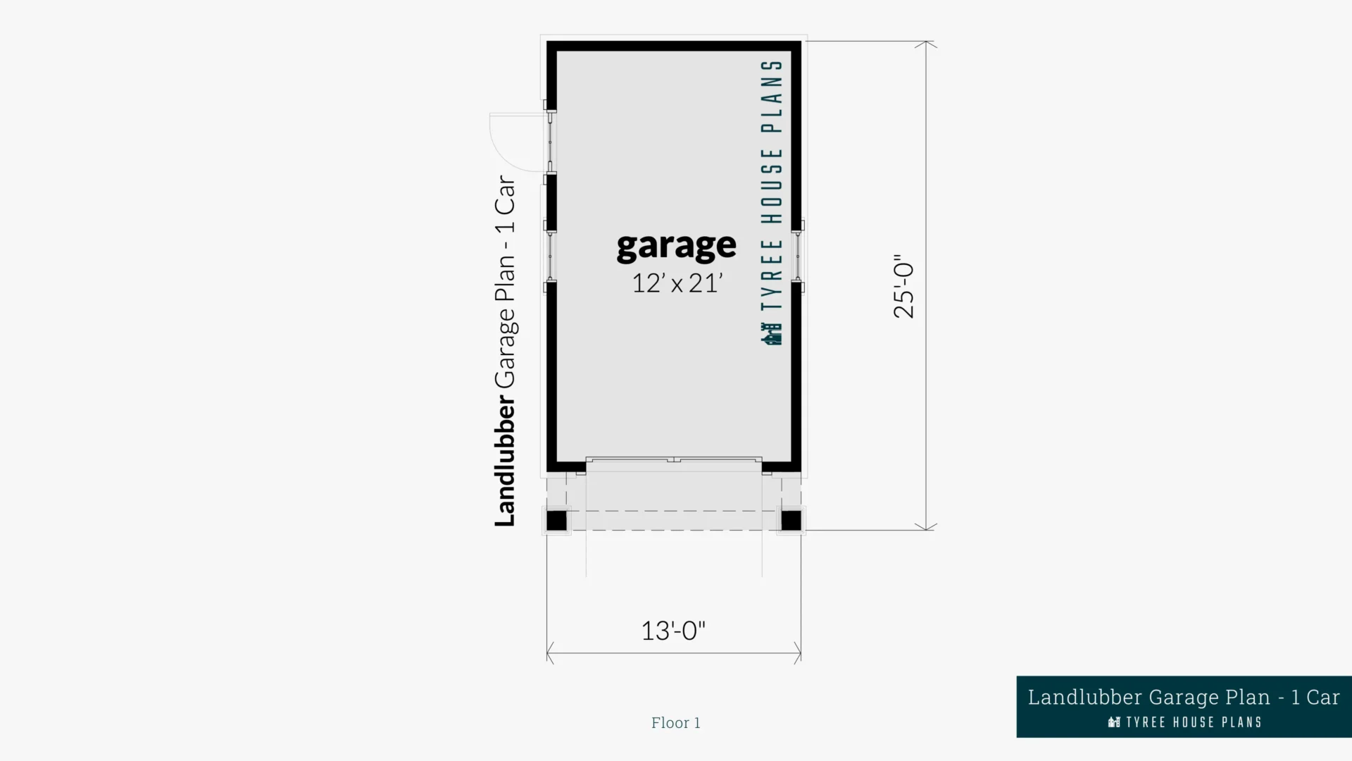 Landlubber Garage Plan - 1 Car - Floor Artwork by Tyree House Plans