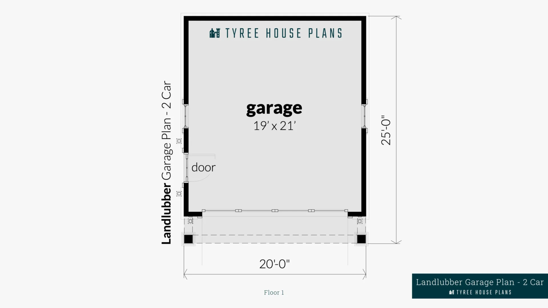 Landlubber Garage Plan - 2 Car - Floor Artwork by Tyree House Plans