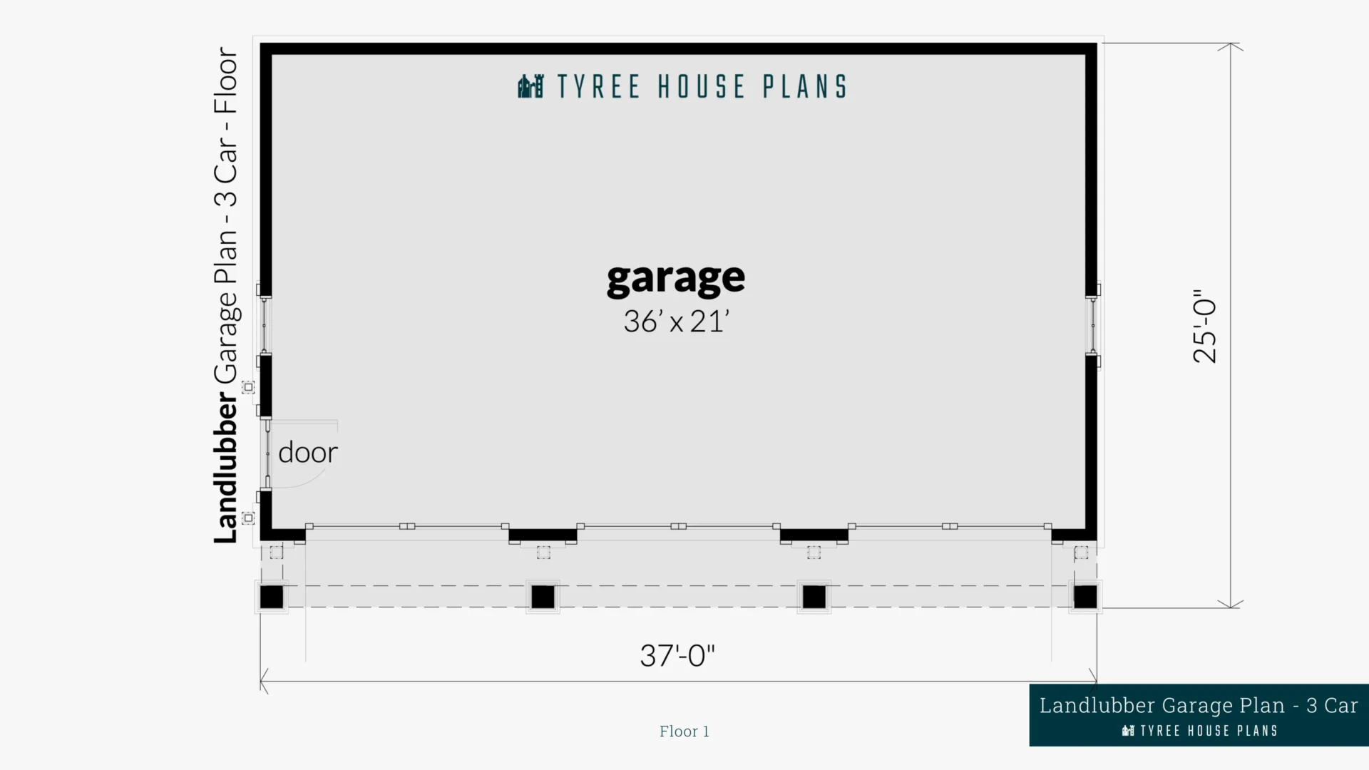 Landlubber Garage Plan - 3 Car - Floor Artwork by Tyree House Plans