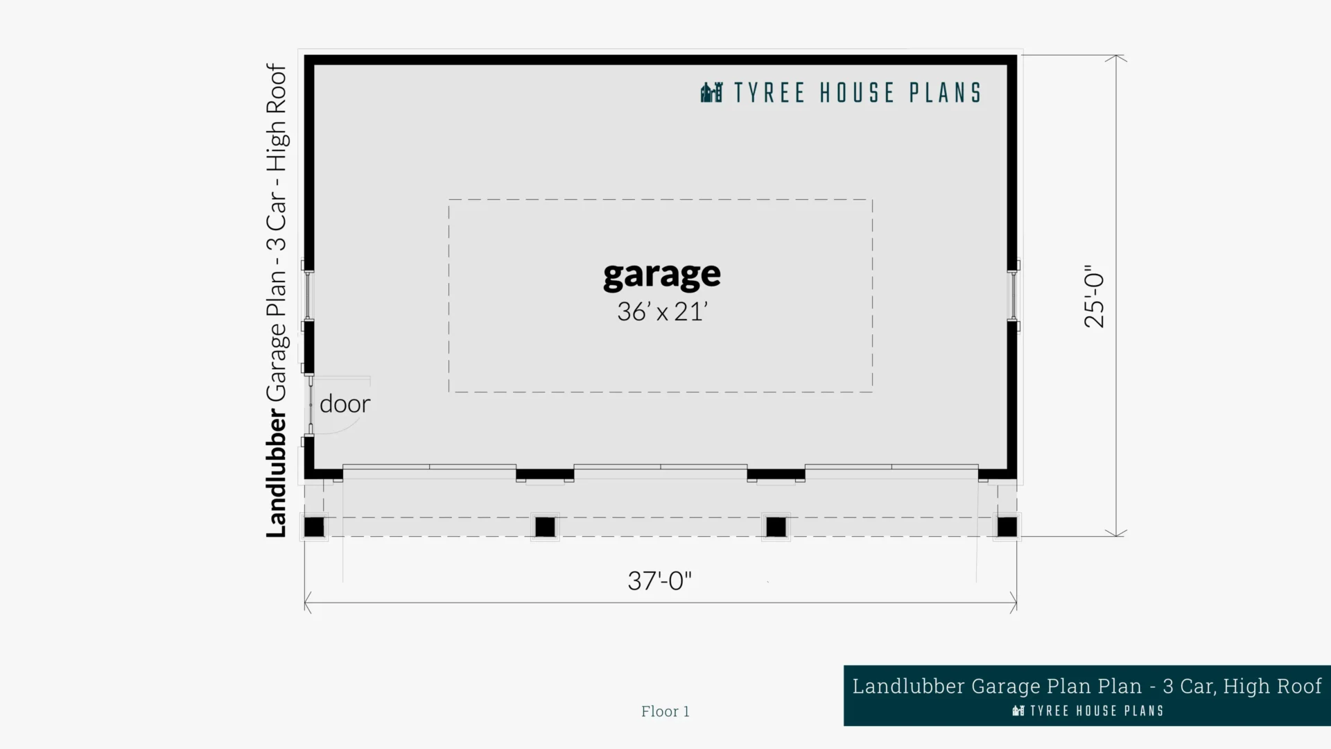 Landlubber Garage Plan - 3 Car, High Roof - Floor Artwork by Tyree House Plans