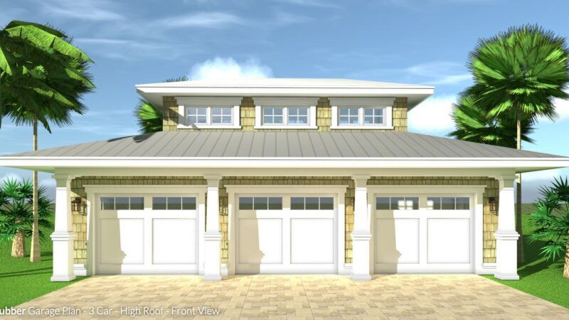 Landlubber Garage Plan - 3 Car - High Roof