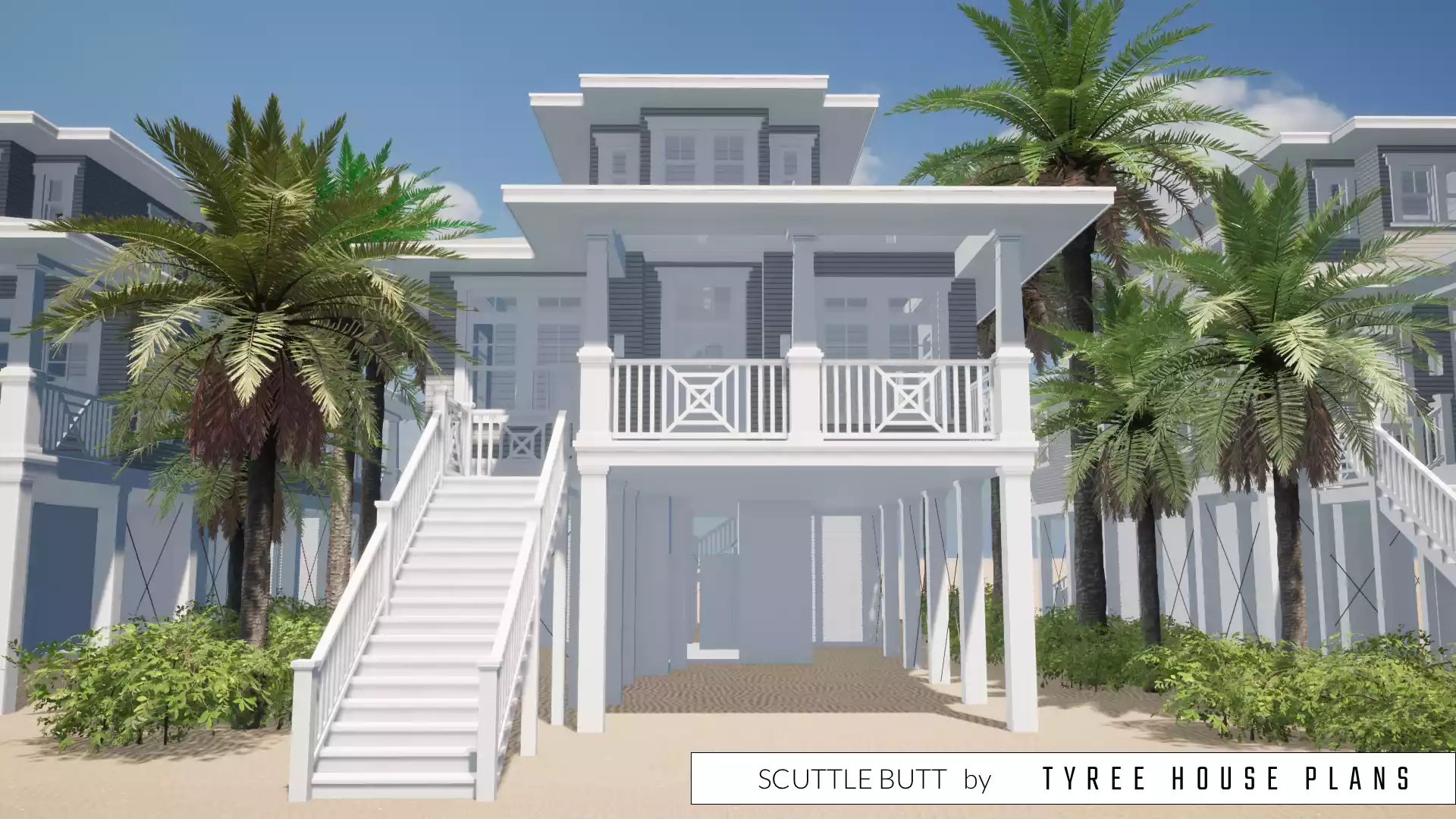 Front view of the house. Scuttle Butt by Tyree House Plans.