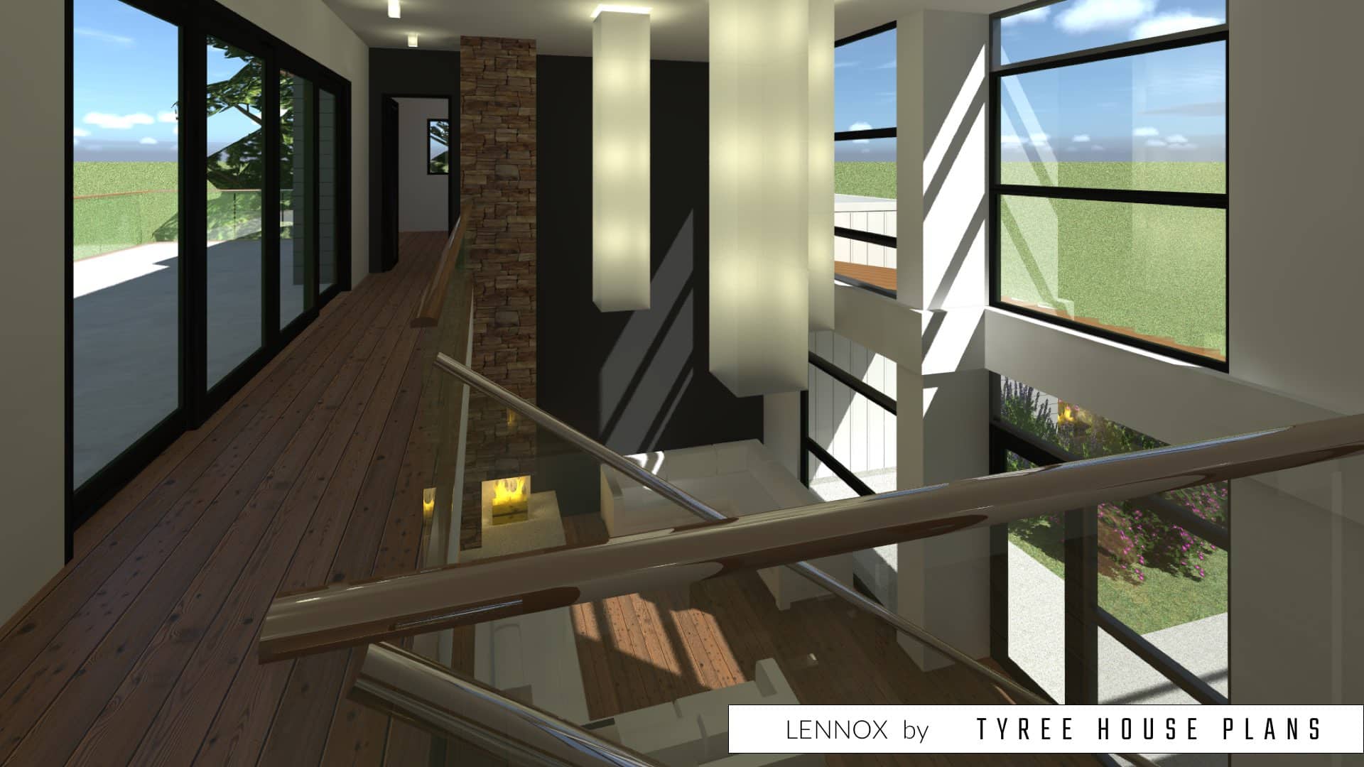 Looking down into the large living space. Lennox by Tyree House Plans