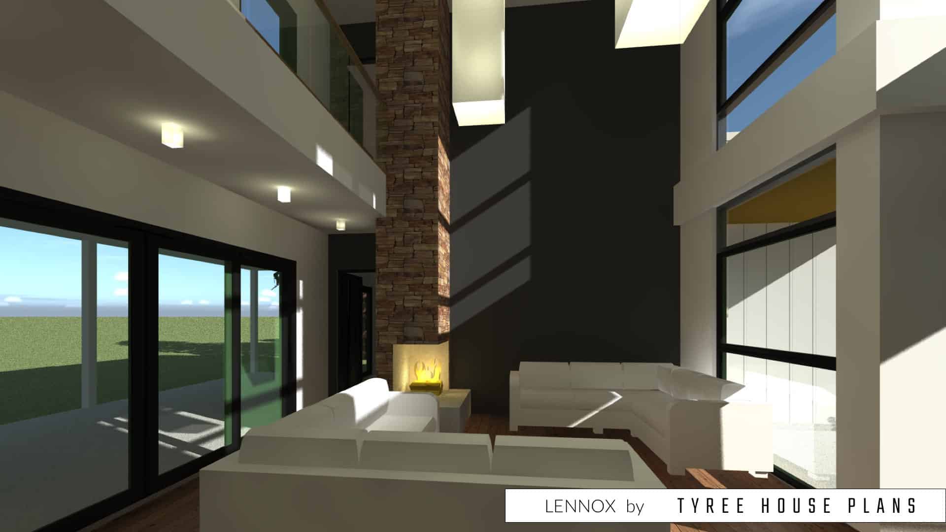 Lennox House Plan - Living Toward Fireplace