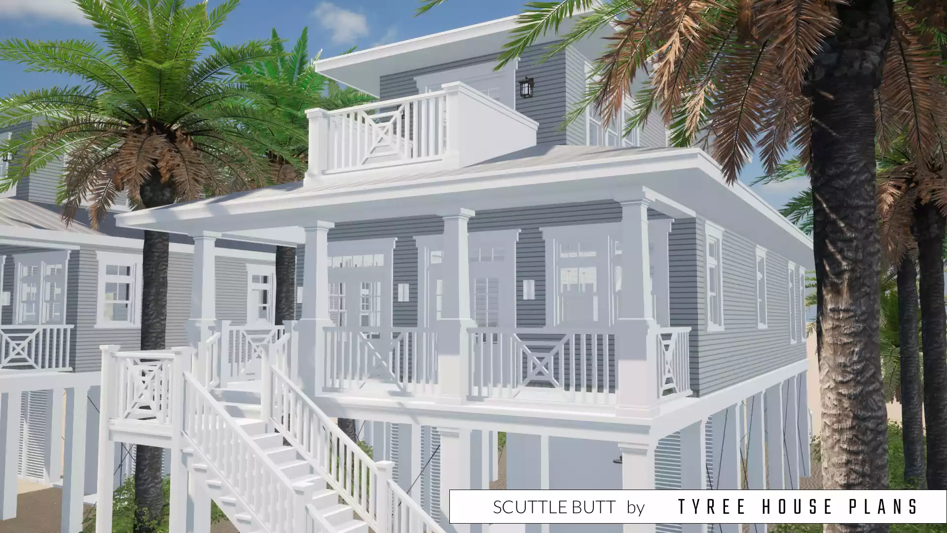 Rear porch with sundeck above. Scuttle Butt by Tyree House Plans.