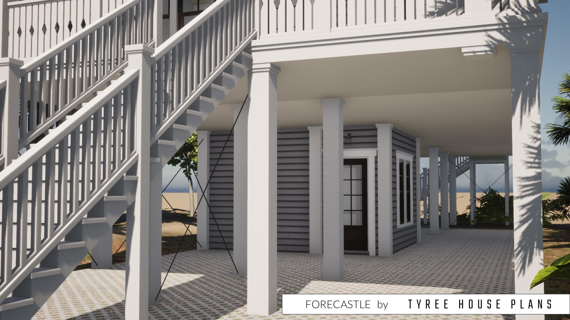 Parking below the house. Forecastle by Tyree House Plans.