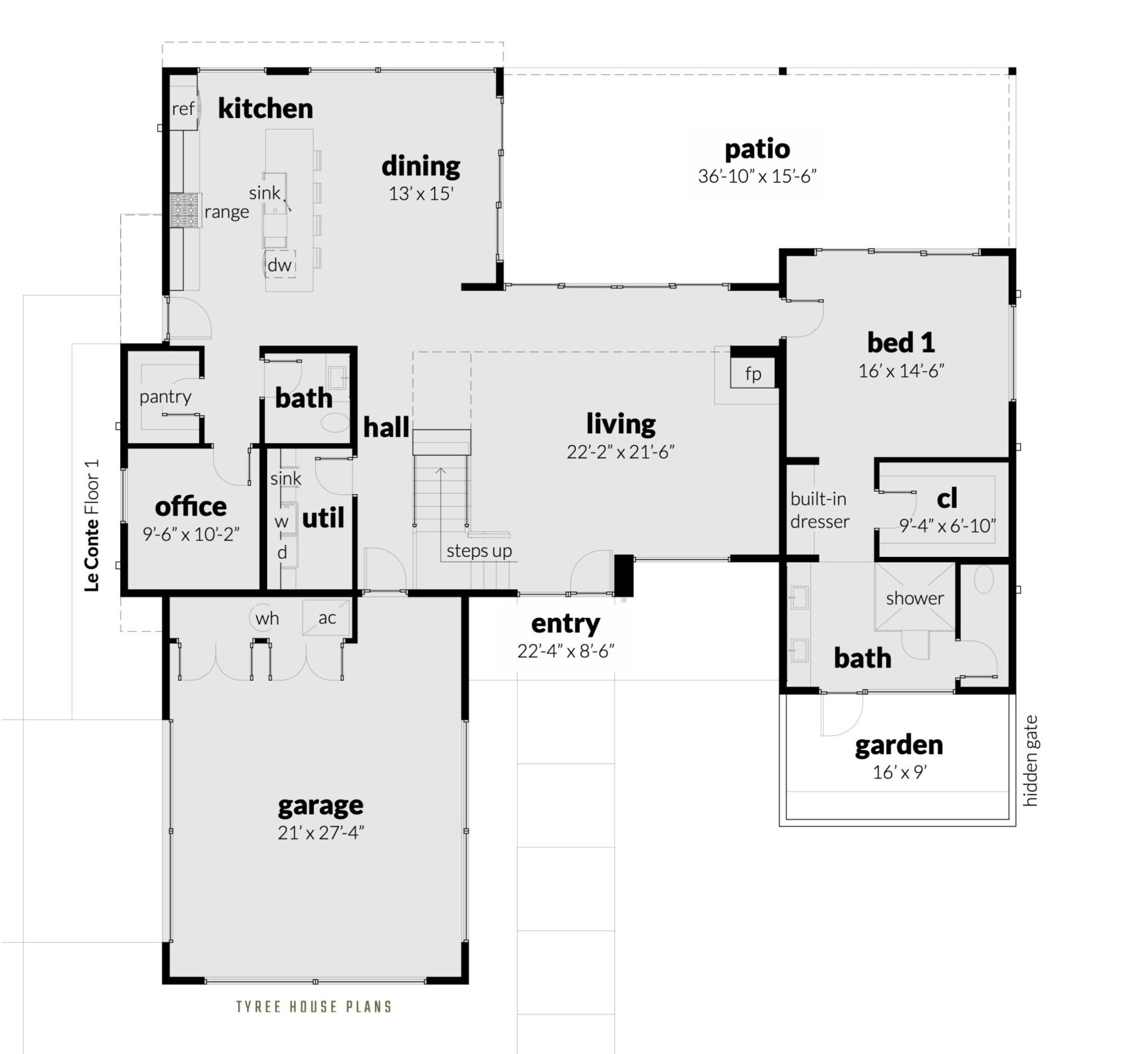 4 Bedroom Modern House with Home Office. Tyree House Plans.
