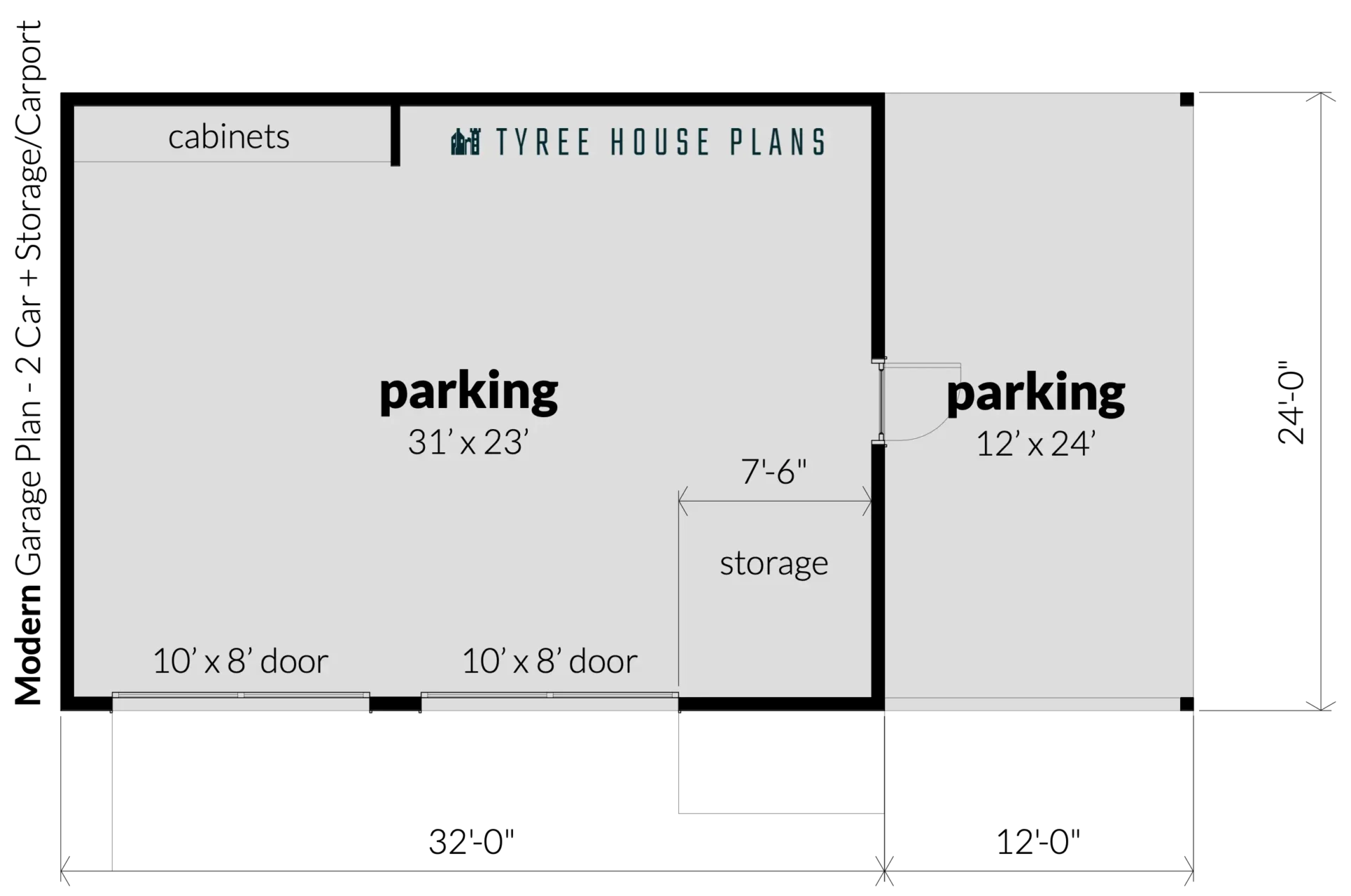 Floor - Modern Garage - 3 Car - Carport - Storage by Tyree House Plans
