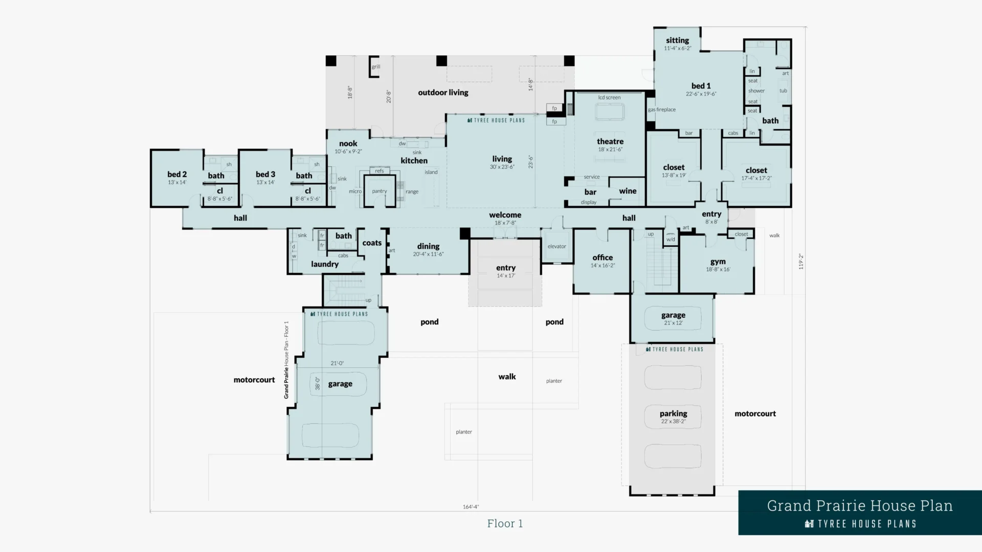 Grand Prairie House Plan Floor 1 Artwork by Tyree House Plans