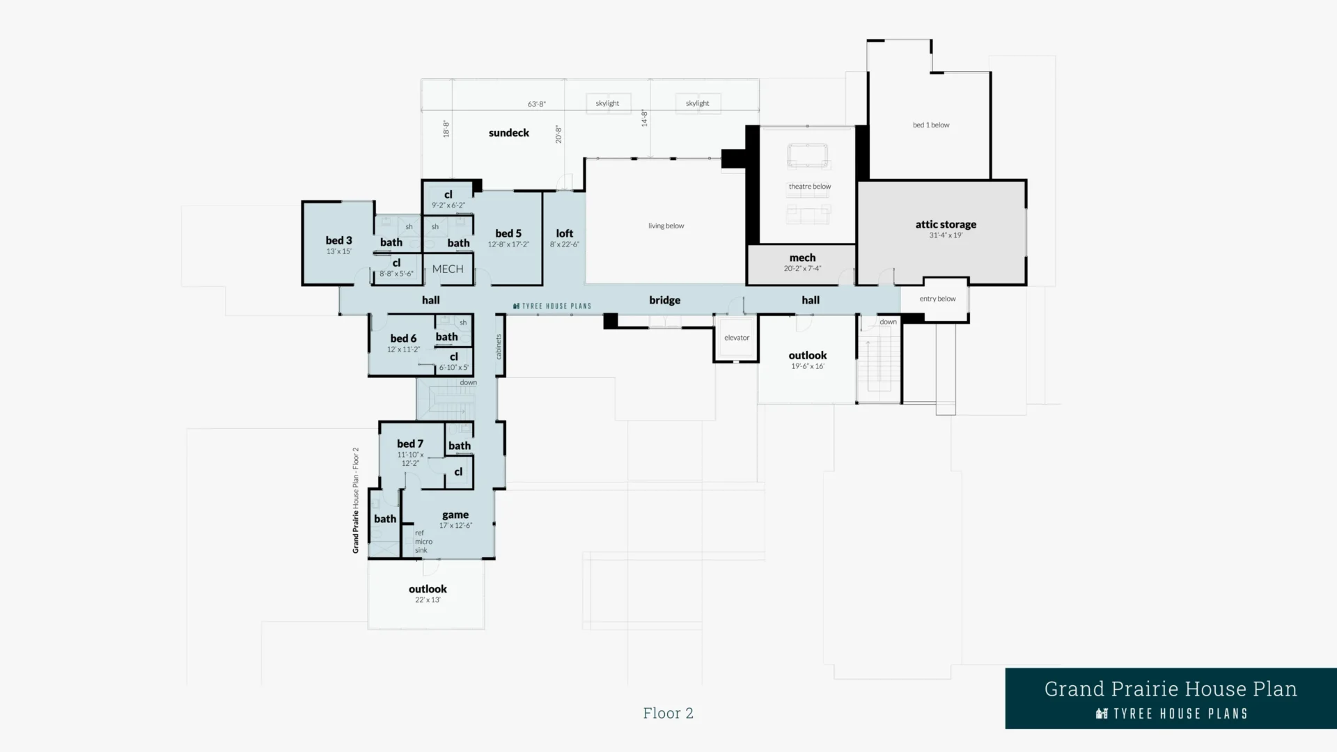 Grand Prairie House Plan Floor 2 Artwork by Tyree House Plans