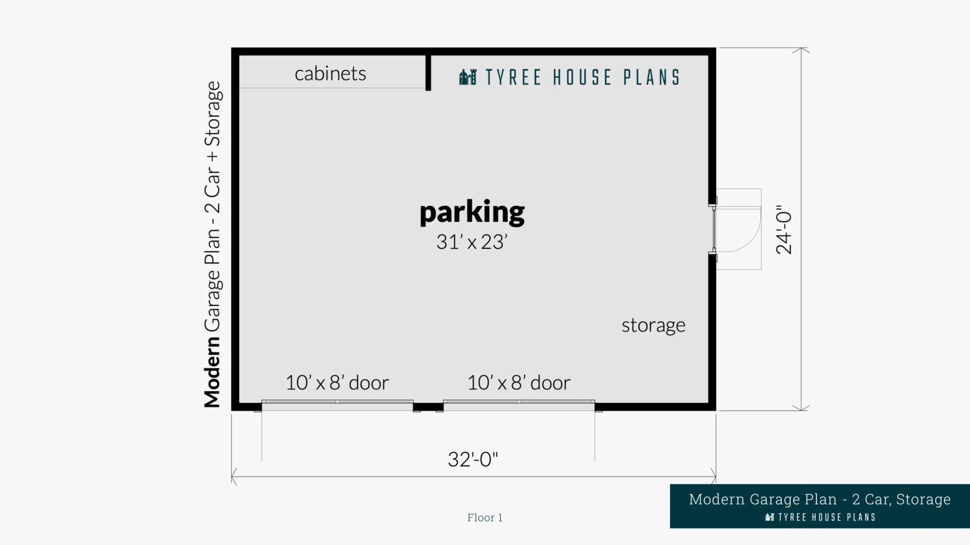 Modern Garage Plan - 2 Car, Storage - Floor Artwork by Tyree House Plans