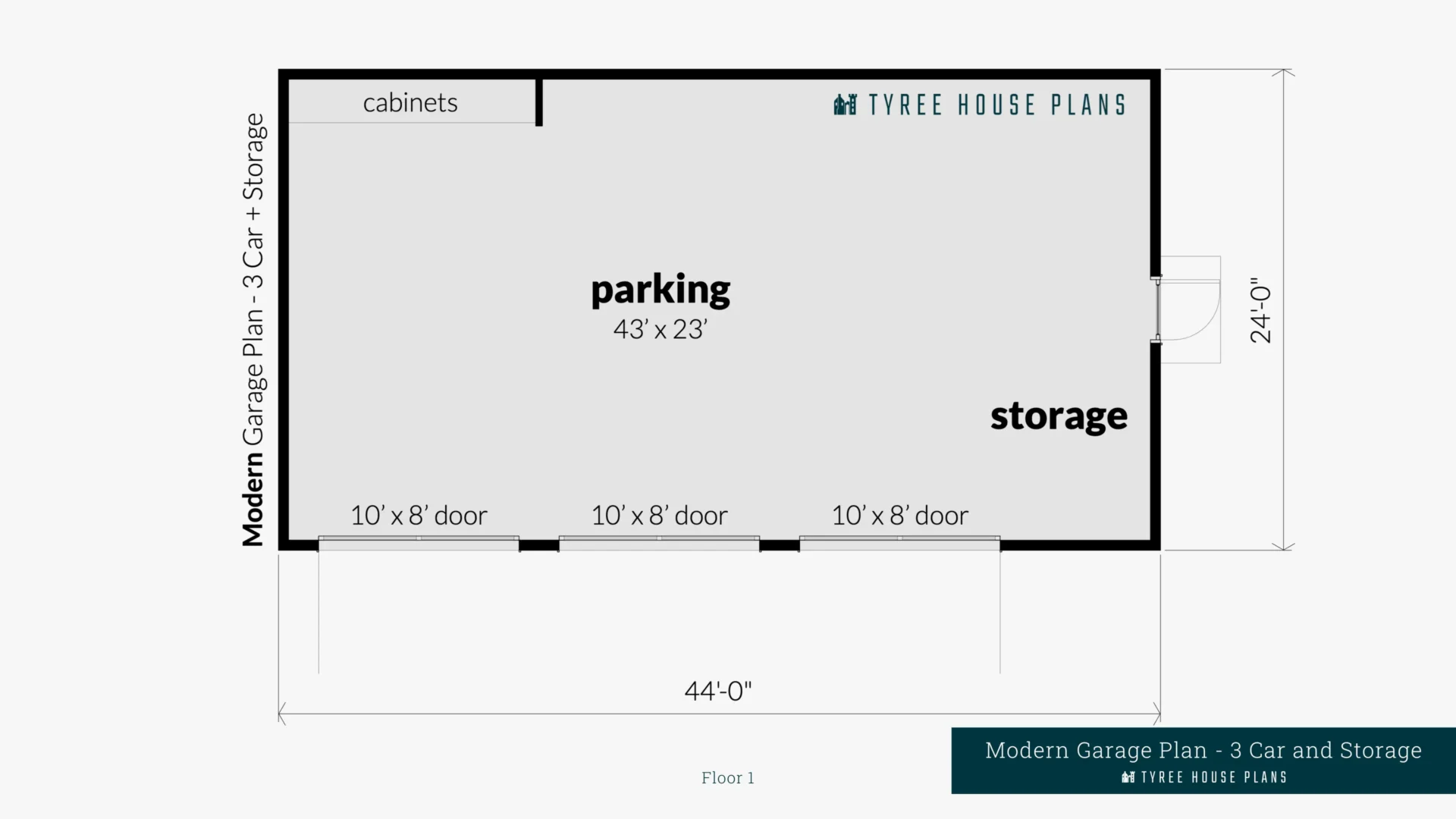 Modern Garage Plan - 3 Car and Storage - Floor Artwork by Tyree House Plans