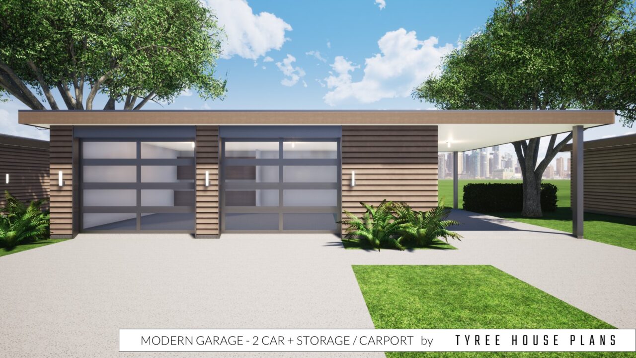 Modern Garage - 2 Car plus Storage and Carport by Tyree House Plans