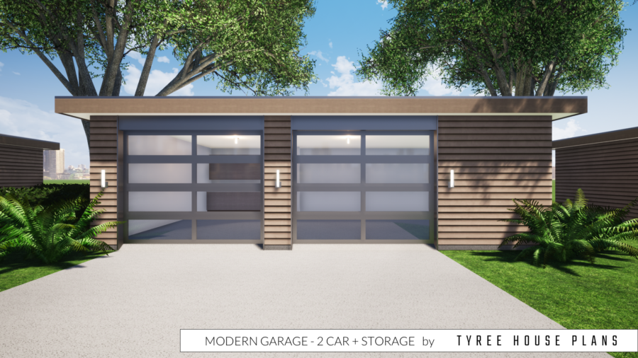 Modern Garage Plan 2 Car Plus Storage And Carport By Tyree House