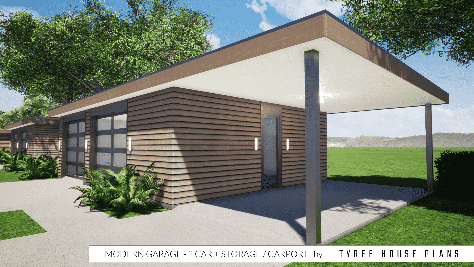  Modern  Garage  Plan 2 Car plus Storage and Carport  by 