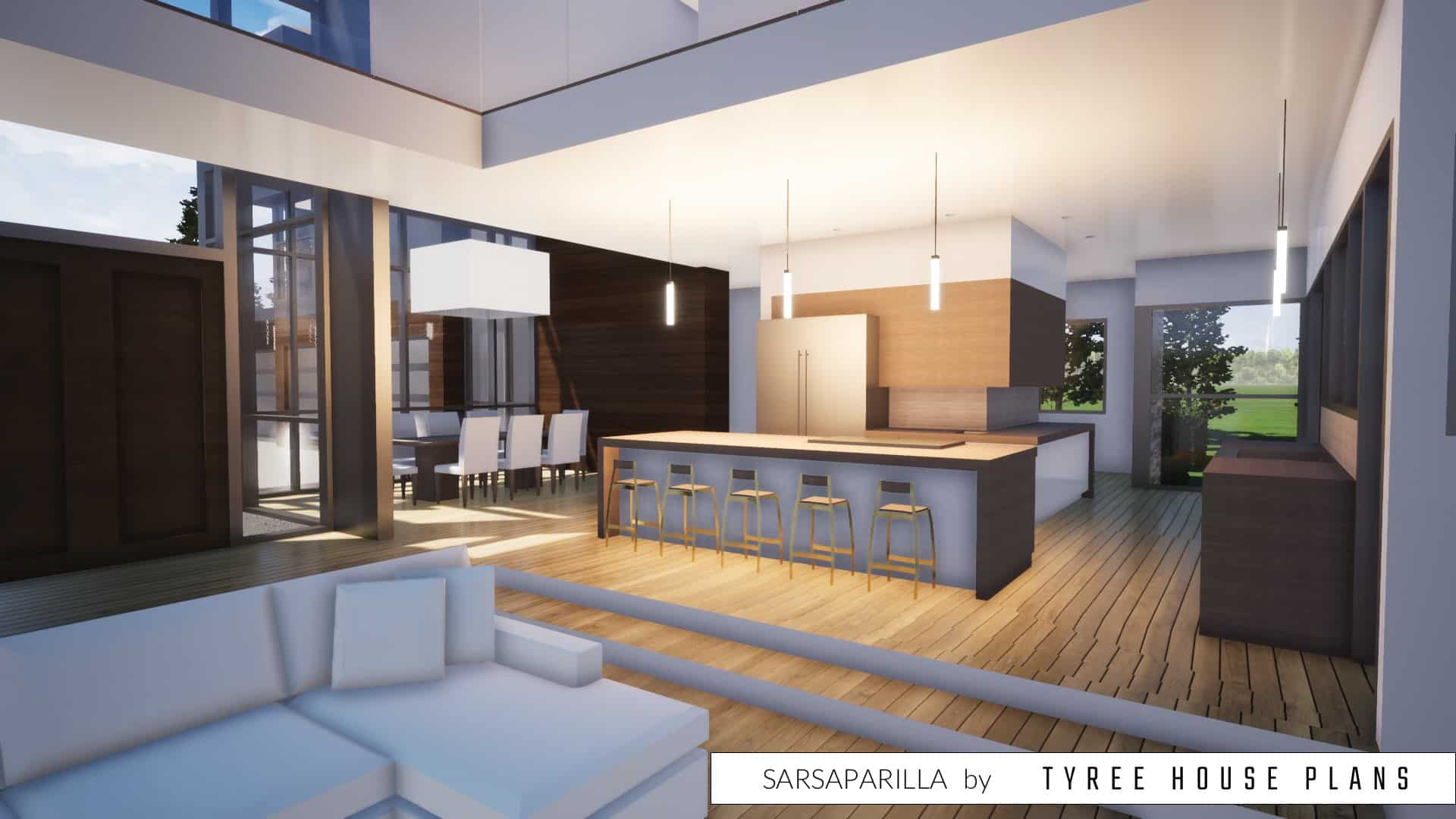 Kitchen with island. Sarsaparilla by Tyree House Plans.