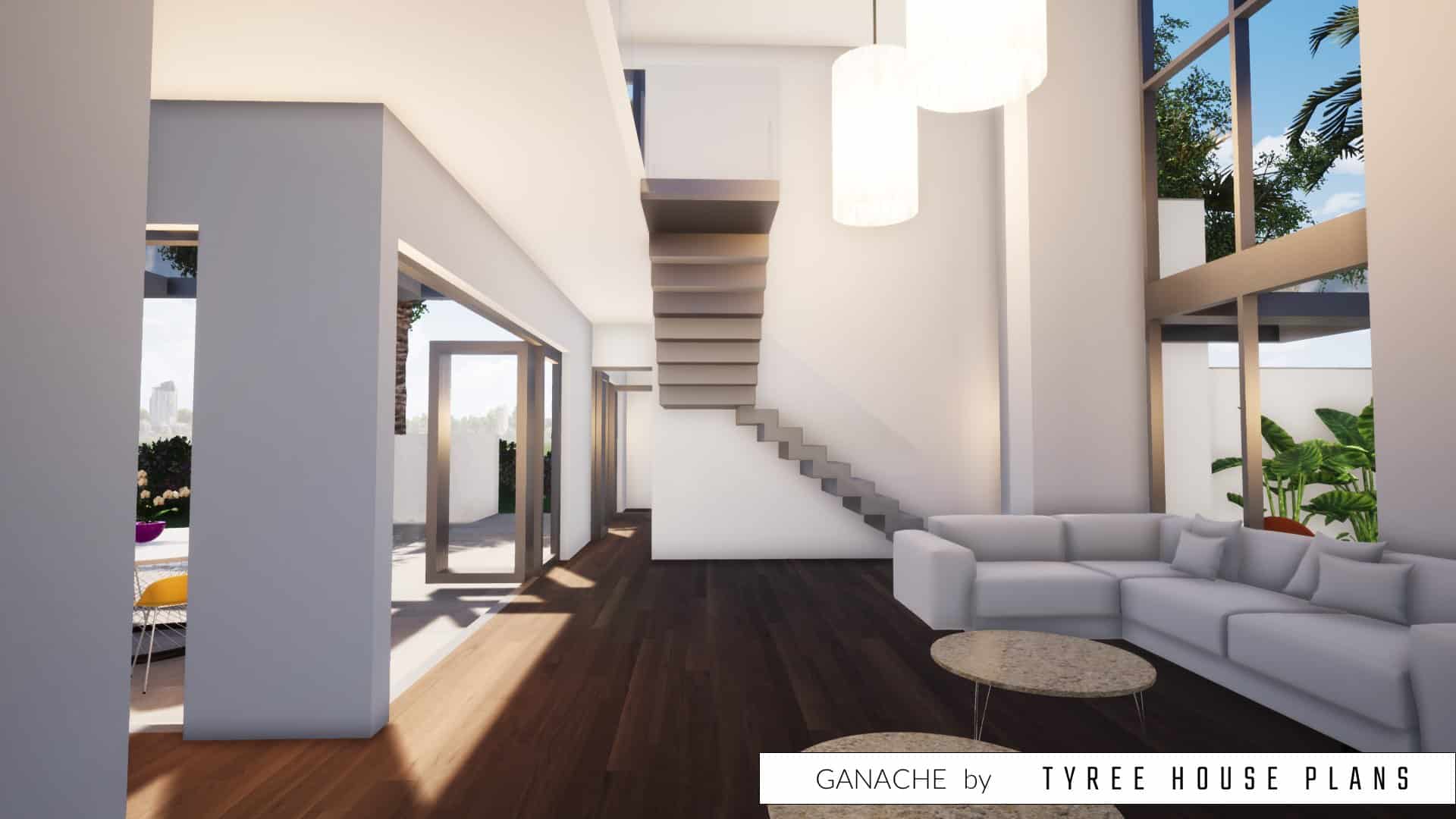 Floating stairs. Ganache by Tyree House Plans.