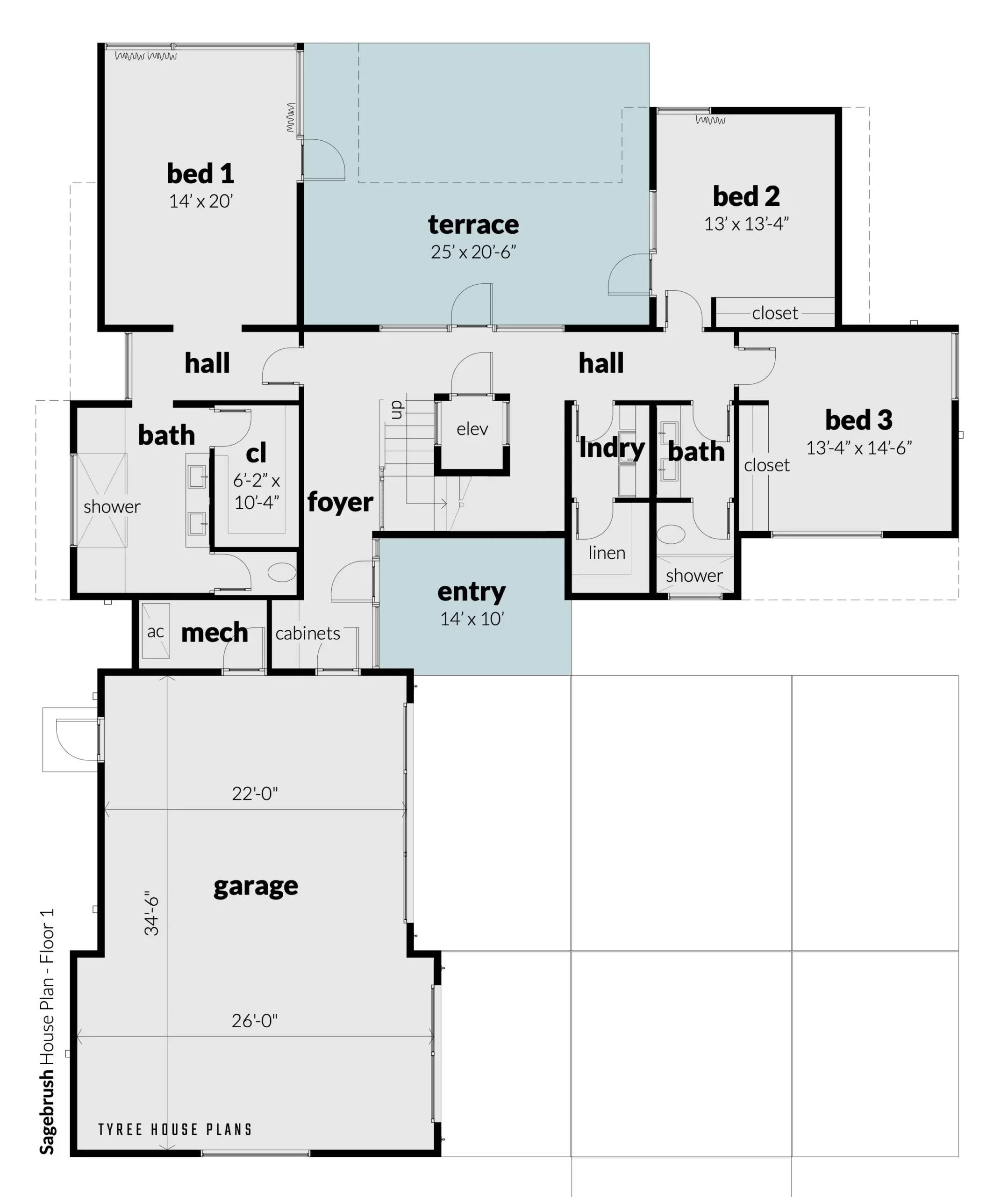 Floor 1 - Sagebrush House Plan by Tyree House Plans