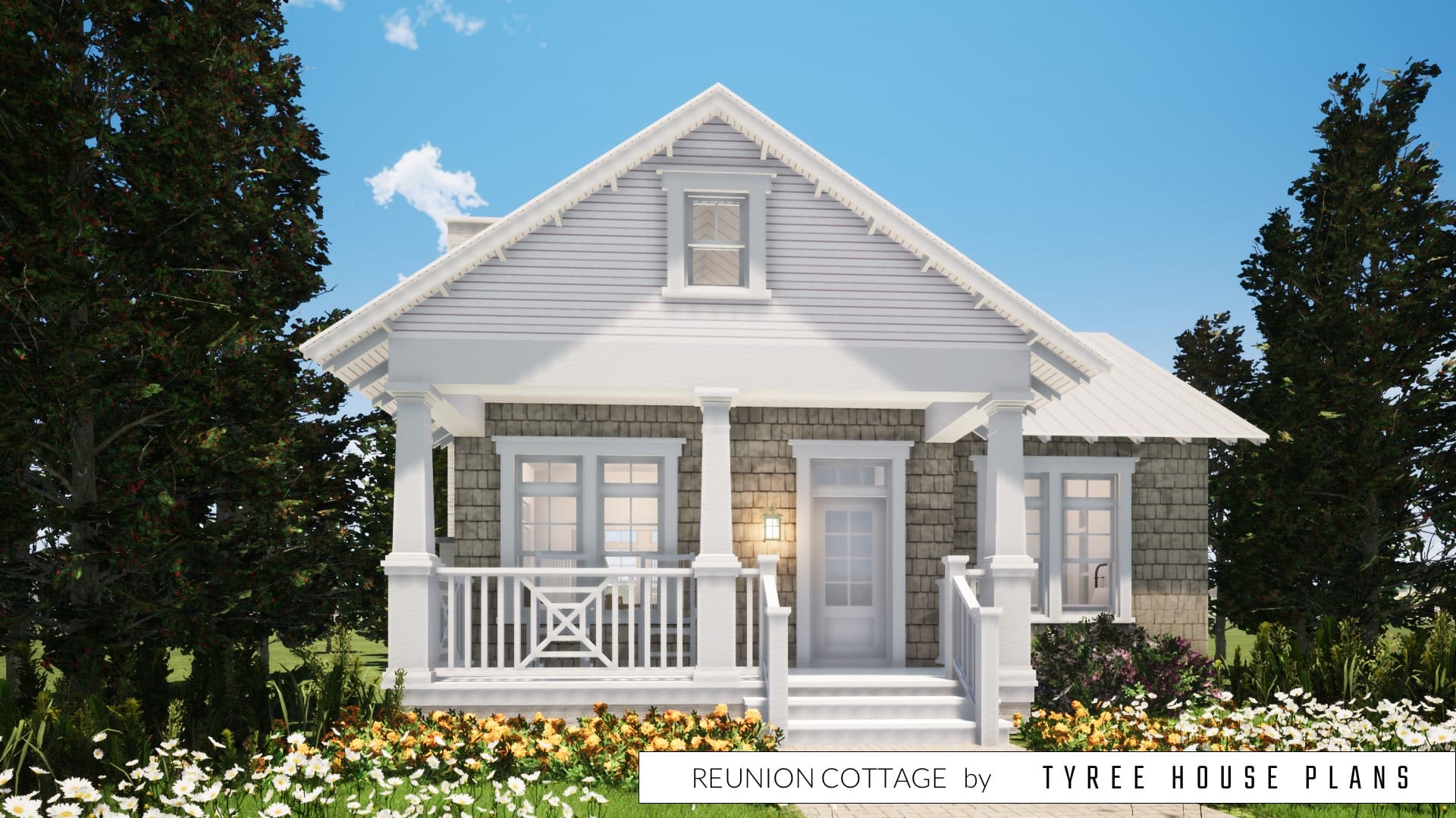 Front view. Reunion Cottage by Tyree House Plans.