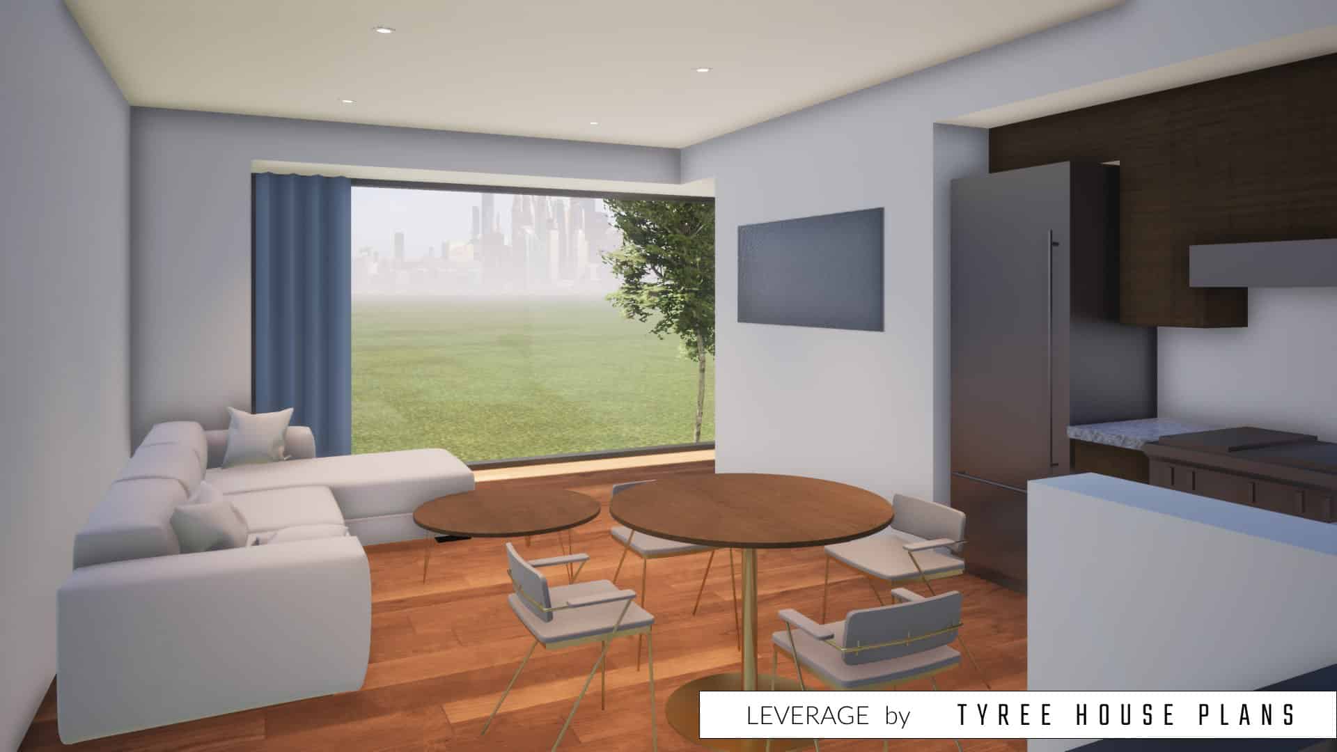 Living and dining. Leverage by Tyree House Plans.