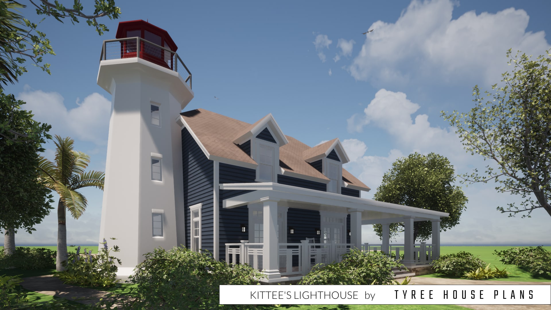 3 Bedroom House with Attached Lighthouse. Tyree House Plans.