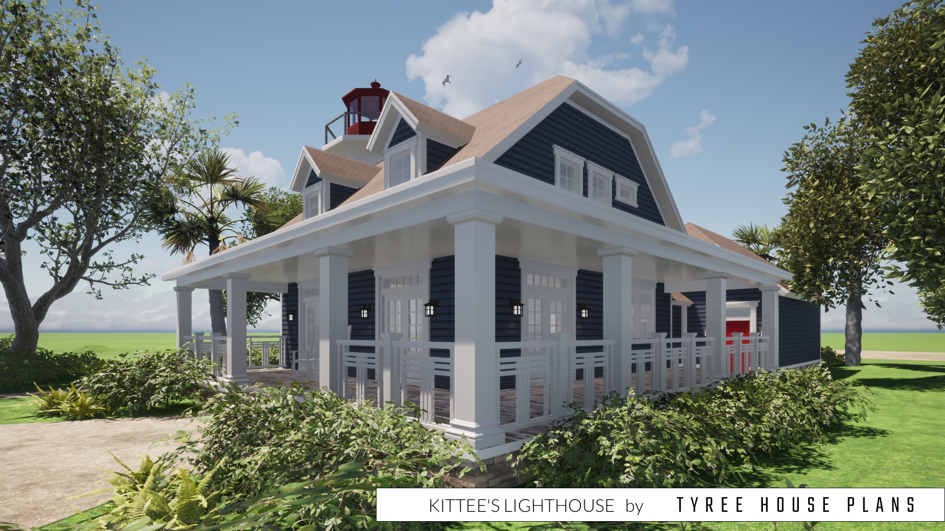 3 Bedroom House with Attached Lighthouse. Tyree House Plans.