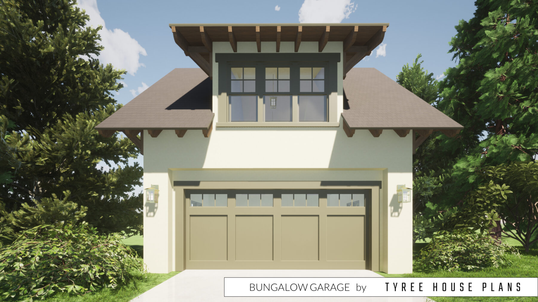 Front view. Bungalow Garage by Tyree House Plans.