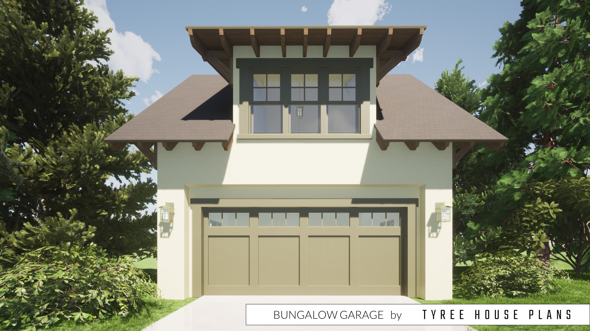 Front view. Bungalow Garage by Tyree House Plans.