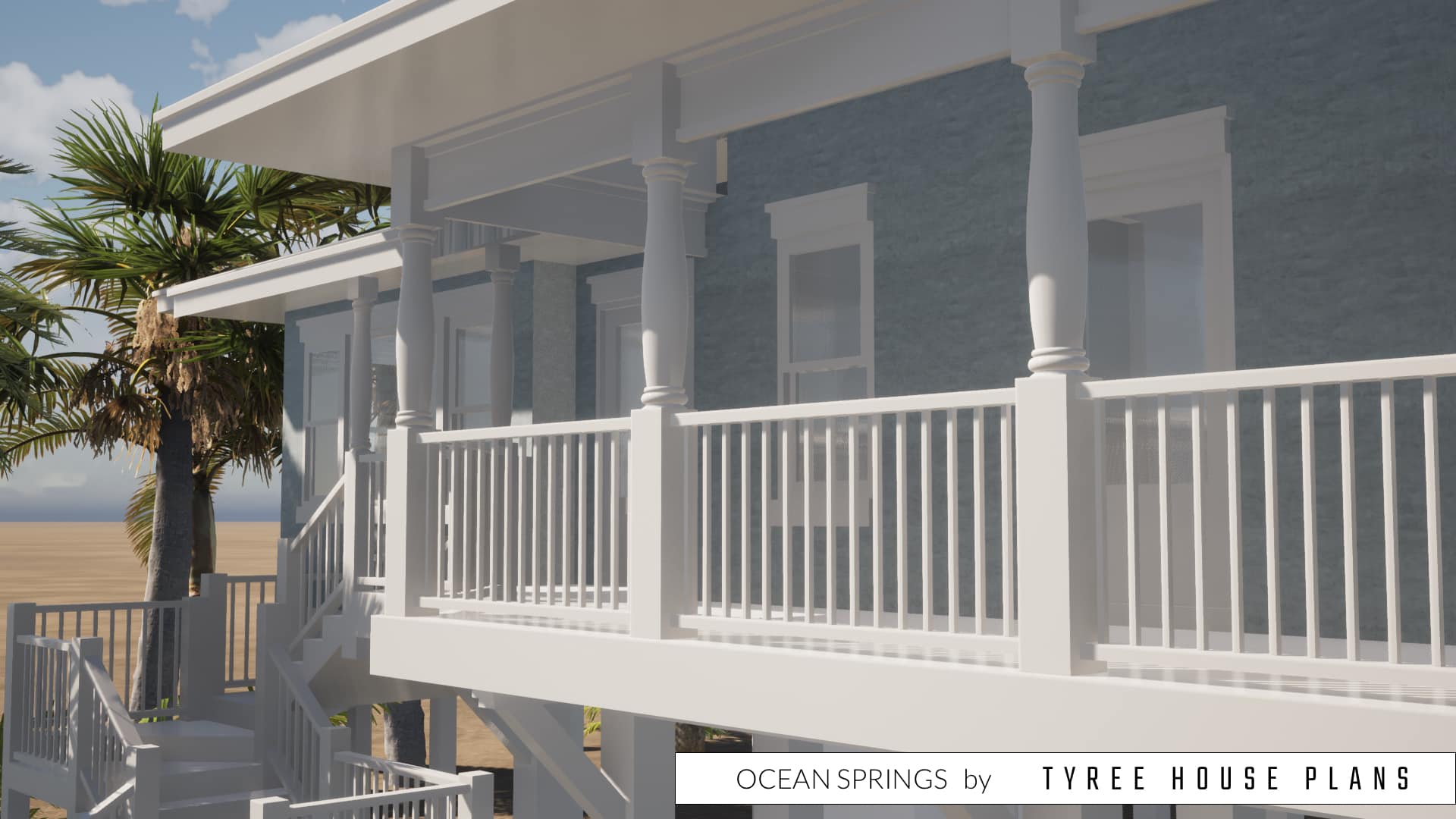 Decorative front porch. Ocean Springs by Tyree House Plans.