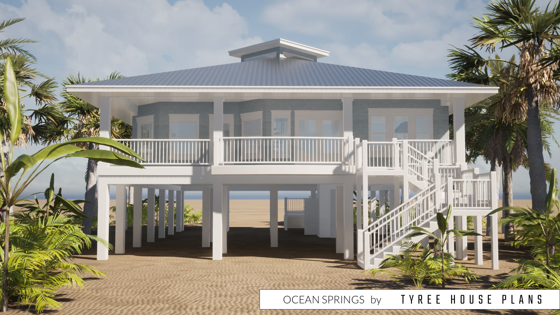 Rear porch. Ocean Springs by Tyree House Plans.