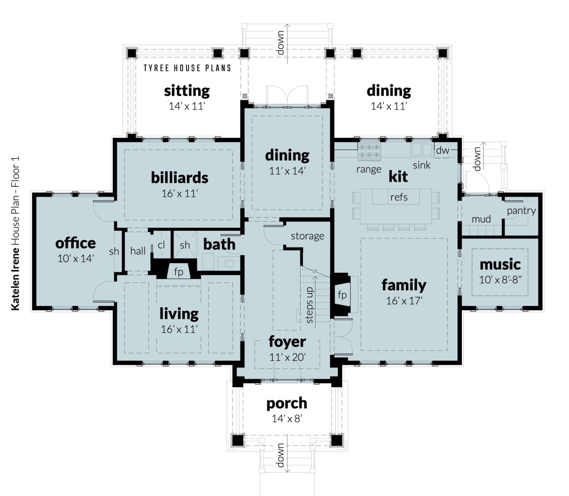 Floor 1. Katelen Irene by Tyree House Plans.