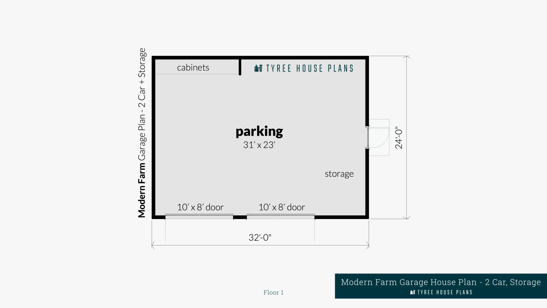 Modern Farm Garage Plan - 2 Car, Storage - Floor Artwork by Tyree House Plans