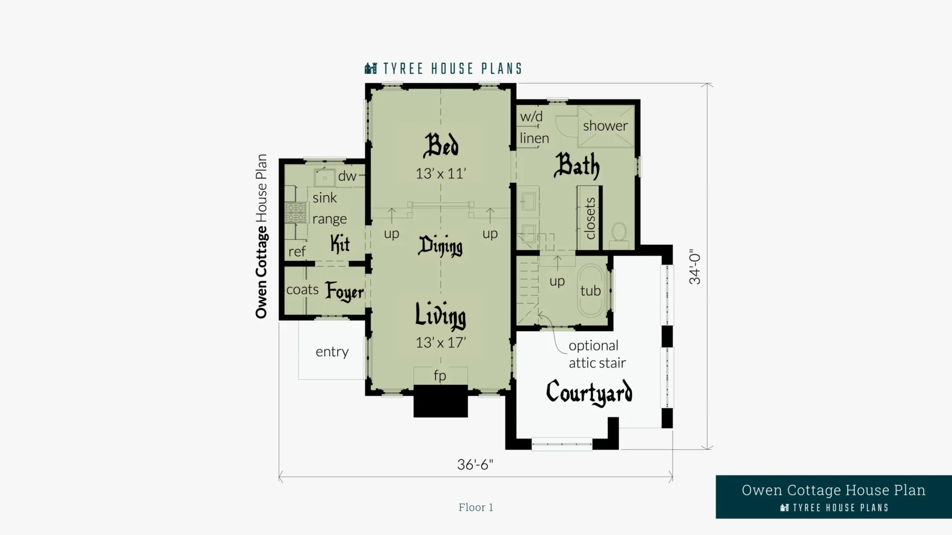 Owen Cottage House Plan Floor Artwork by Tyree House Plans