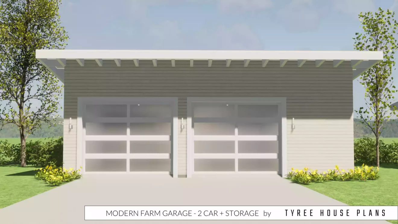 Modern Farm Garage Plan - 2 Car Plus Storage