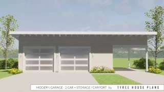 Modern Farm Garage Plan - 2 Car Plus Storage and Carport.