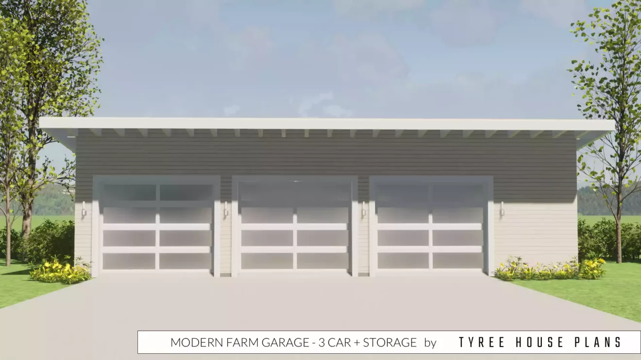 Modern Farm Garage Plan - 3 Car Plus Storage