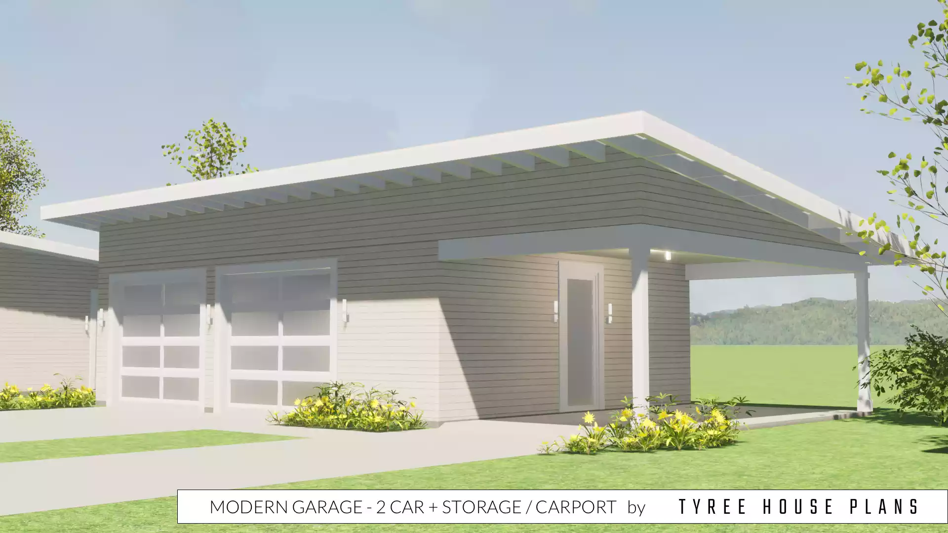 Modern Garage - 2 Car plus Storage and Carport by Tyree House Plans