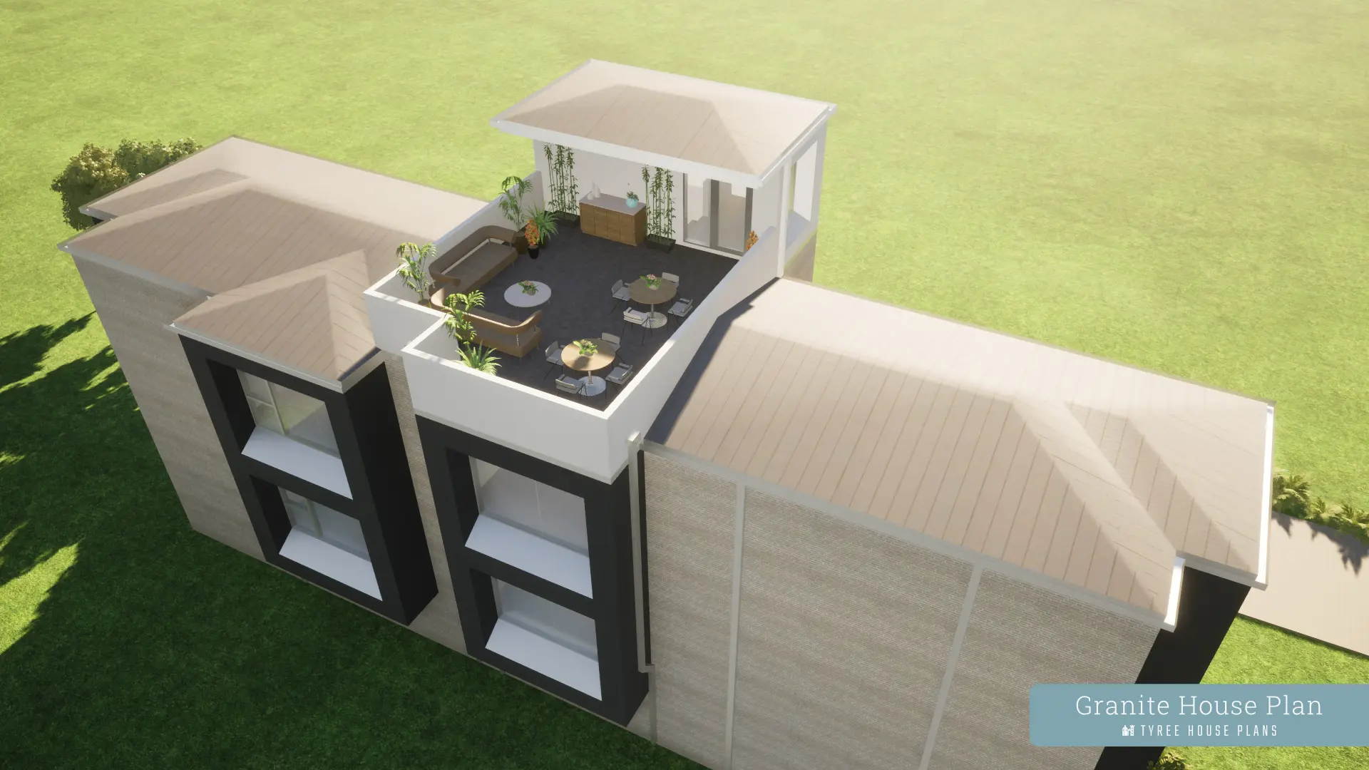 Rooftop-View. Granite Two-family by Tyree House Plans.