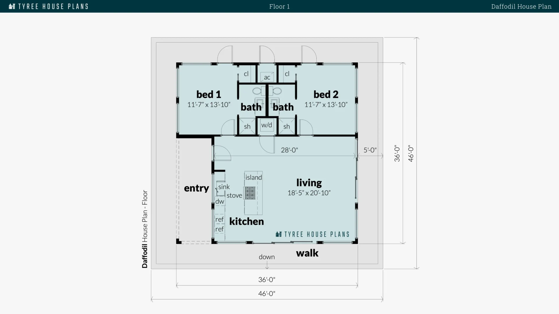 Daffodil House Plan Floor Artwork by Tyree House Plans