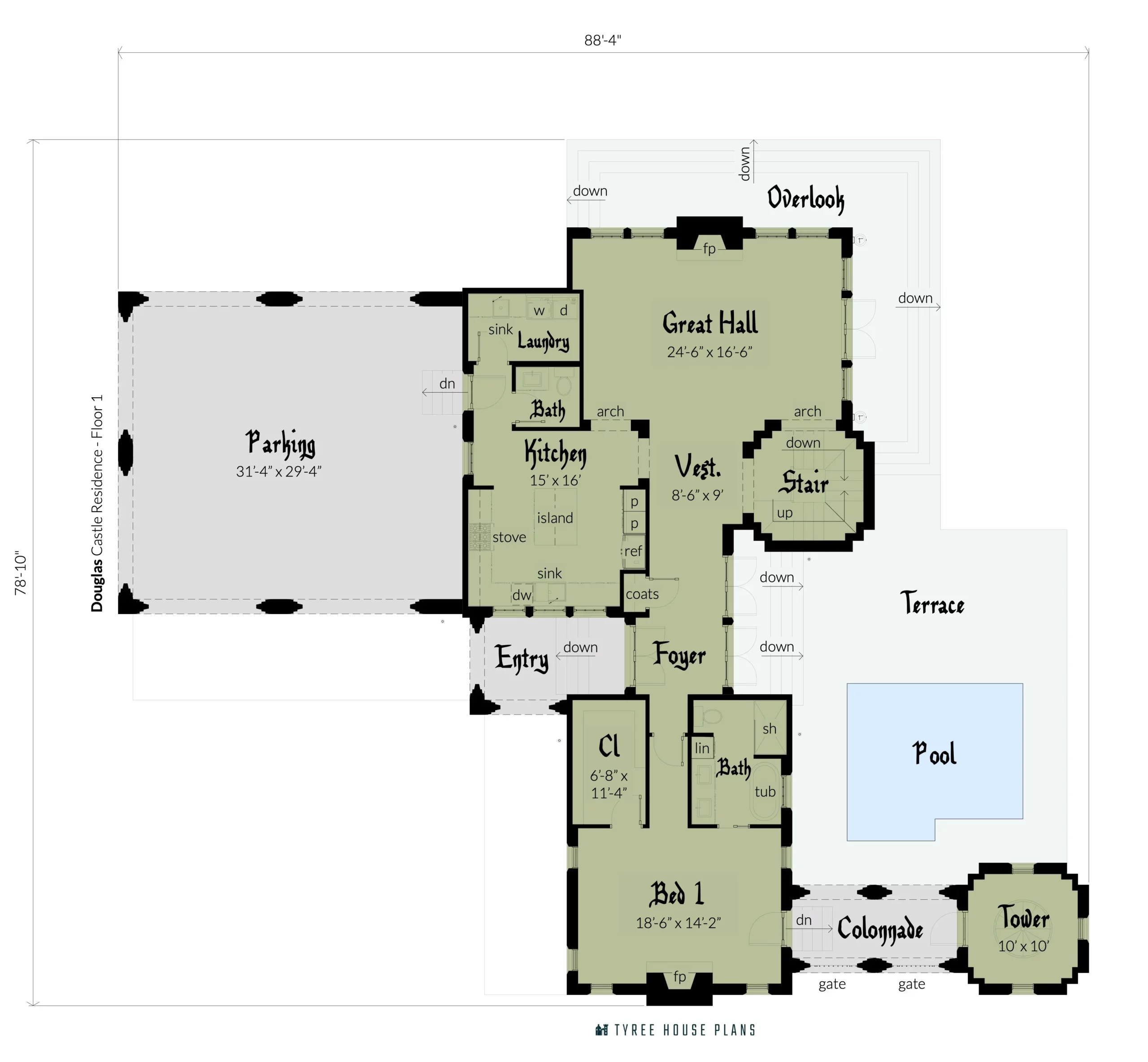 Floor 1 - Douglas Castle by Tyree House Plans