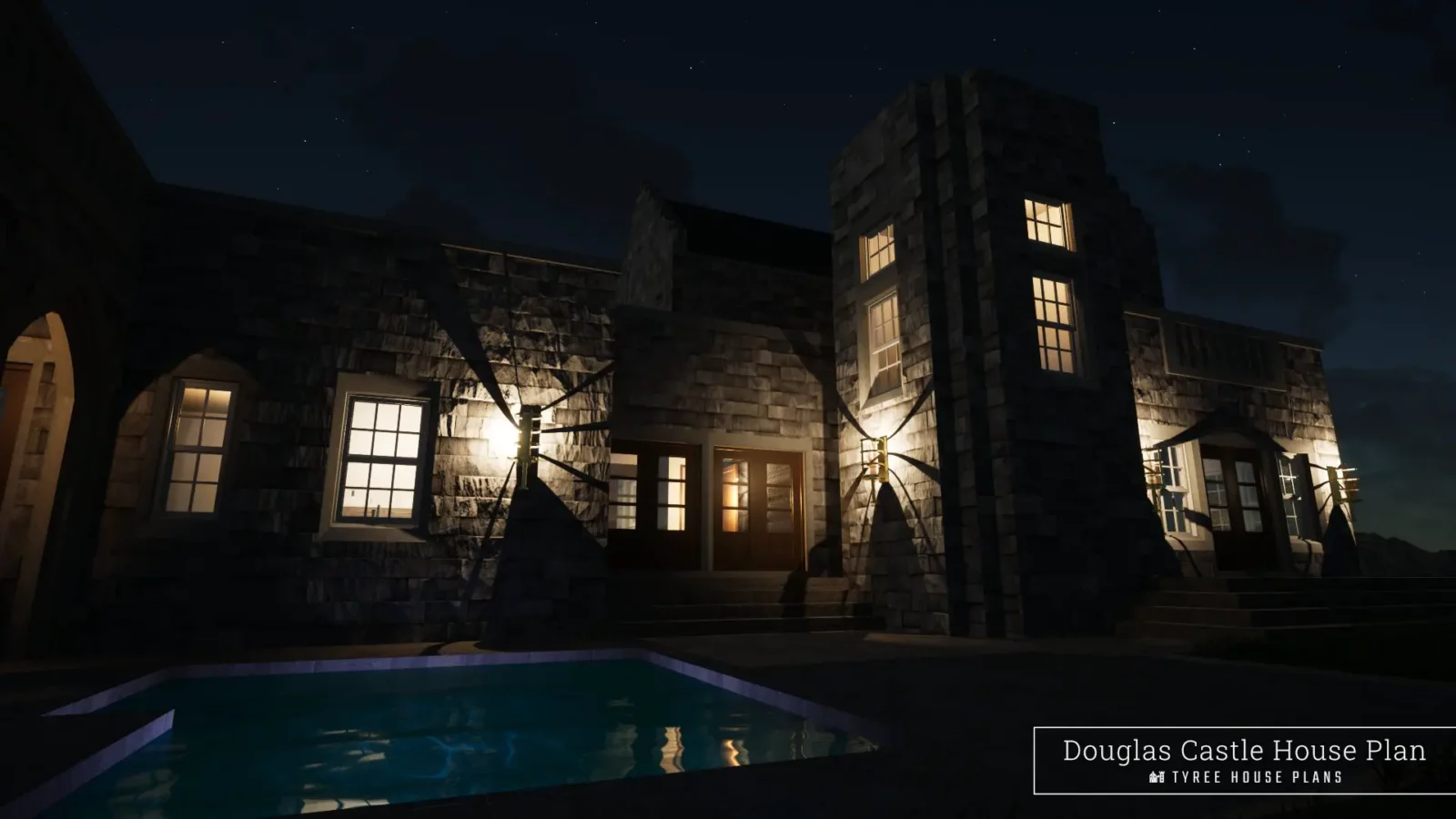 Night Pool - Douglas Castle by Tyree House Plans
