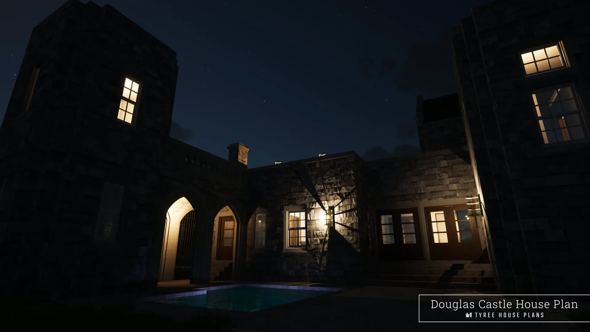 Night Pool - Douglas Castle by Tyree House Plans