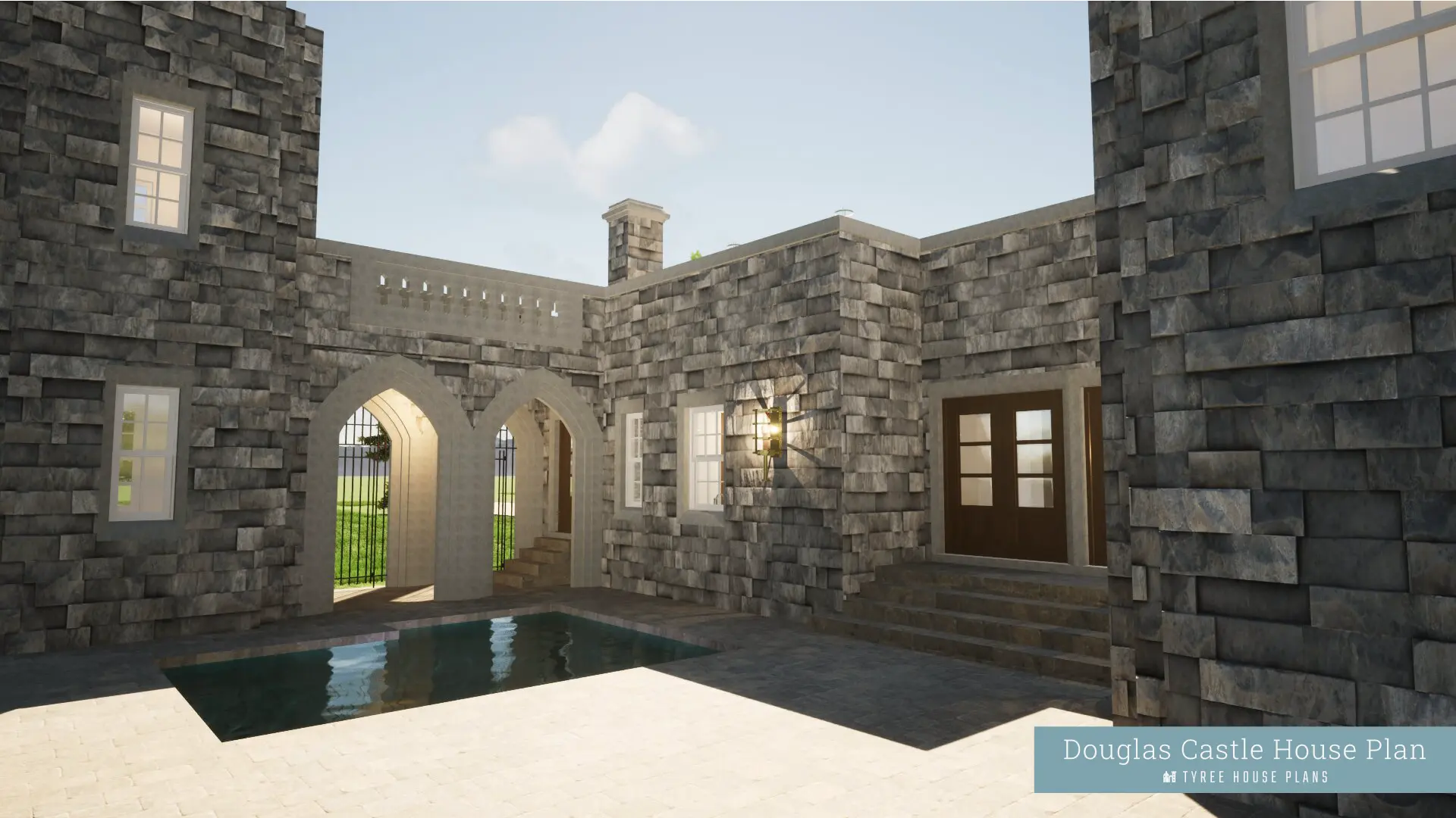 Pool Courtyard - Douglas Castle by Tyree House Plans