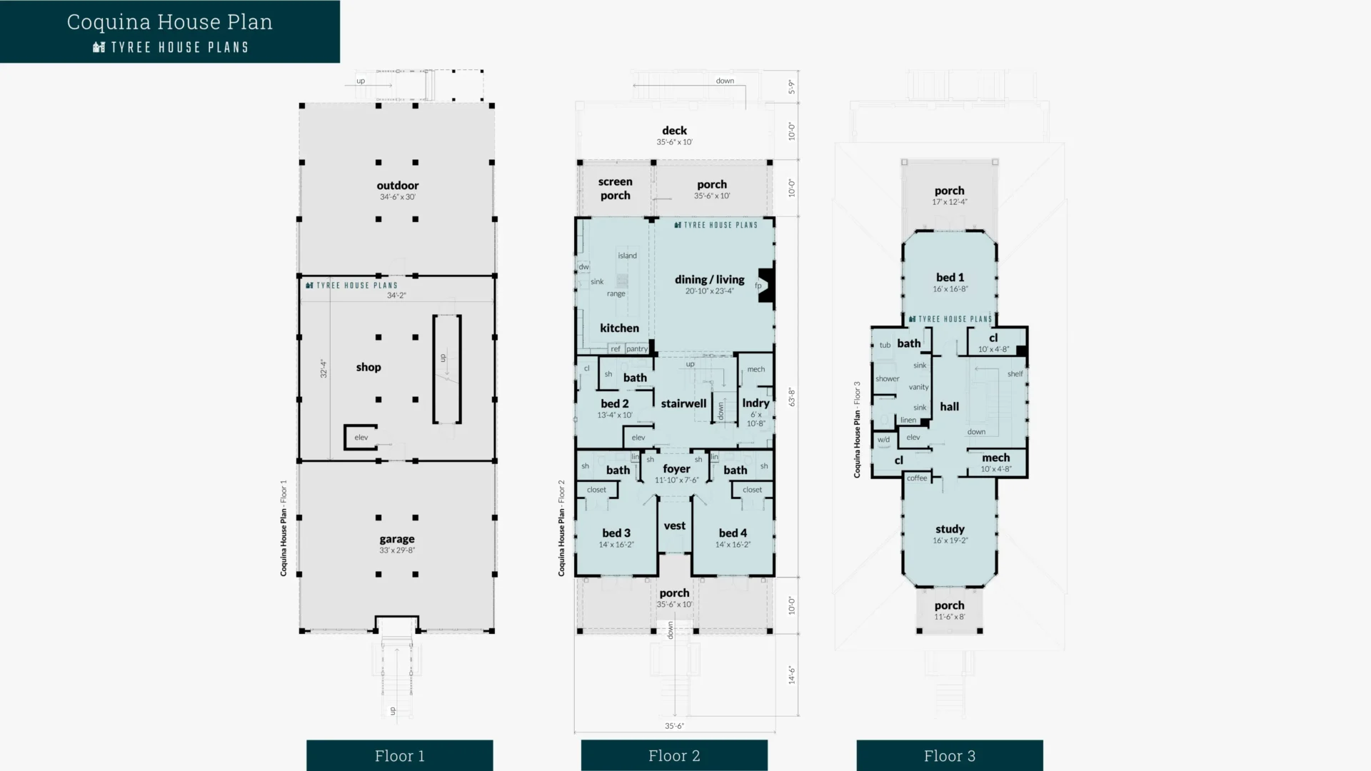 Coquina House Plan Floor Artwork by Tyree House Plans