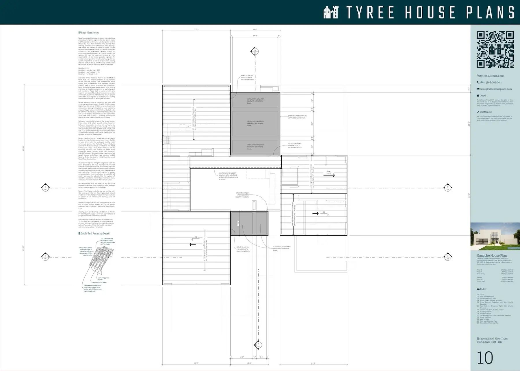 Ganache_House_Plan_10_Second Level Floor Truss Plan, Lower Roof Plan