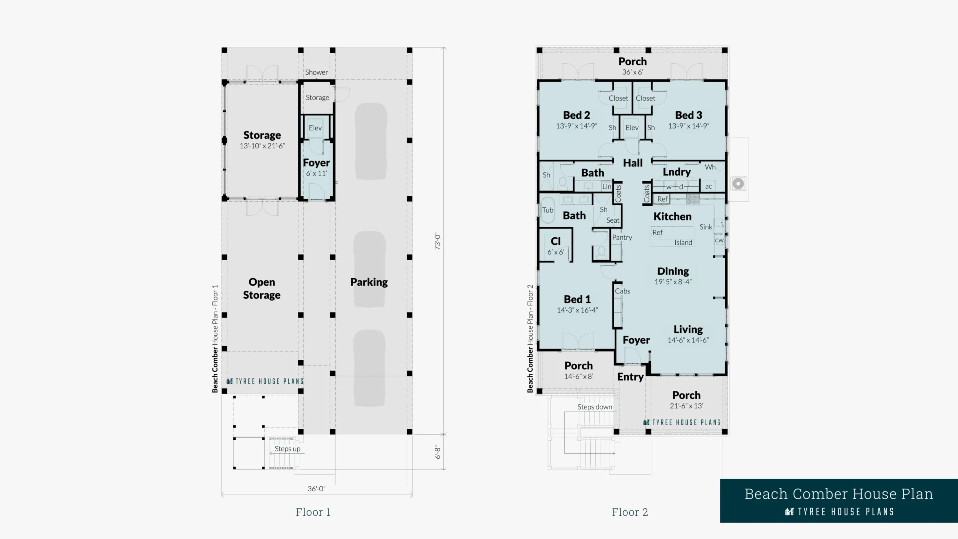 Beach Comber House Plan Floor Artwork by Tyree House Plans