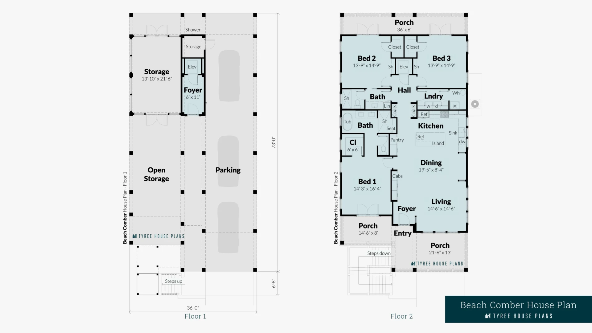 Beach Comber. Three Bedroom Beach House Plan with Master Bedroom Porch ...